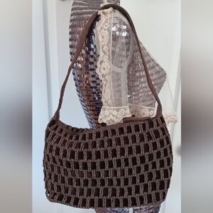 NEW VTG LIZ CLAIBORNE FAUX SUEDE BASKET-WEAVE/SHIRRED CROCHET-STYLE SHOULDER BAG